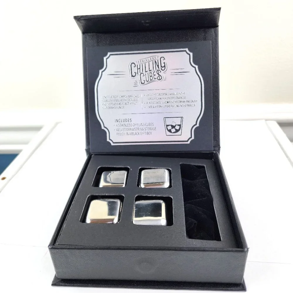 Autho Stainless Chilling Cubes With Drawstring Pouch Barware NWOT
